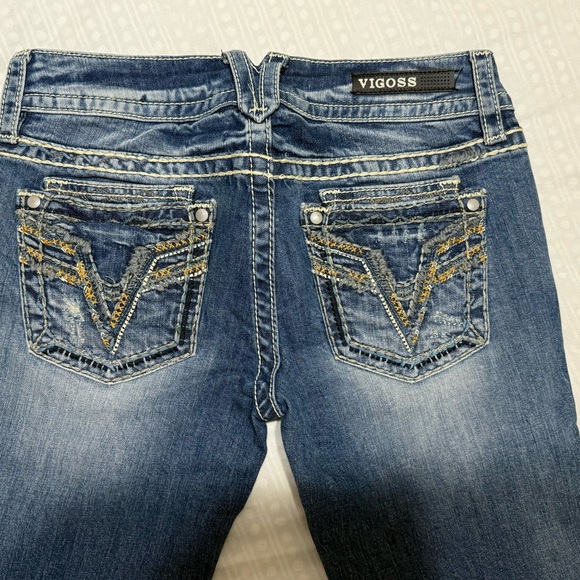 Vigoss Blue Jeans with Intricate Stitching. Worn once . Great condition - Picture 4 of 6